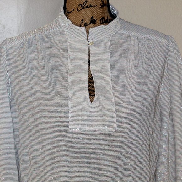 Vintage Ample Togs California Cream Pink Blue Metallic Disco Blouse Women's M - Picture 5 of 12